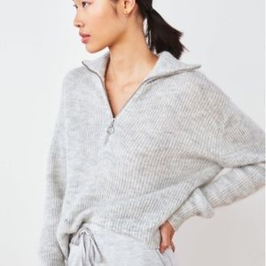 Quince Light Gray Baby Alpaca-Wool Quarter Zip Size Small